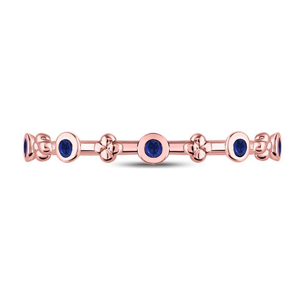 10kt Rose Gold Round Blue Sapphire Dot Flower Stackable Band Ring 1/12 Cttw