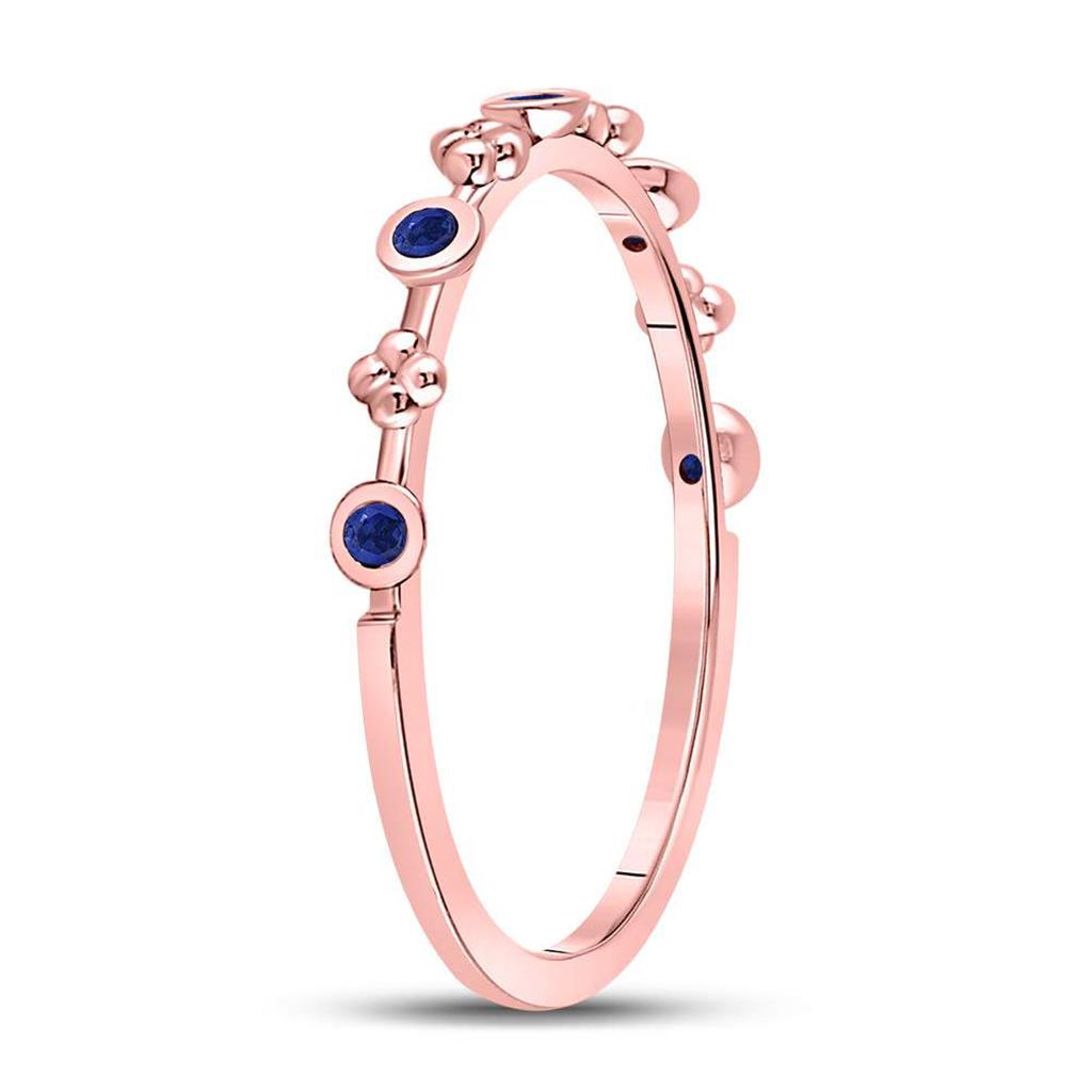 10kt Rose Gold Round Blue Sapphire Dot Flower Stackable Band Ring 1/12 Cttw