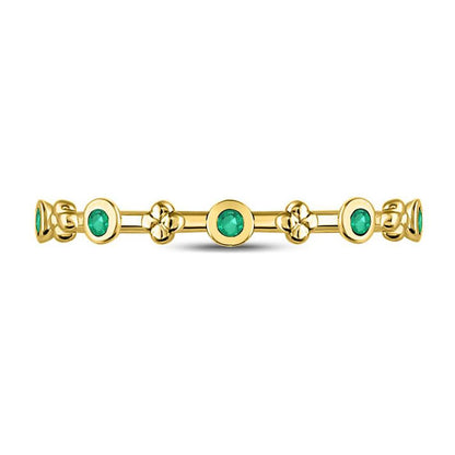 10kt Yellow Gold Round Emerald Dot Flower Stackable Band Ring 1/12 Cttw