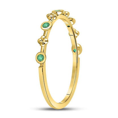10kt Yellow Gold Round Emerald Dot Flower Stackable Band Ring 1/12 Cttw