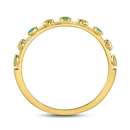 10kt Yellow Gold Round Emerald Dot Flower Stackable Band Ring 1/12 Cttw