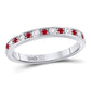 14k White Gold Round Ruby Diamond Single Row Stackable Band Ring 1/3 Cttw