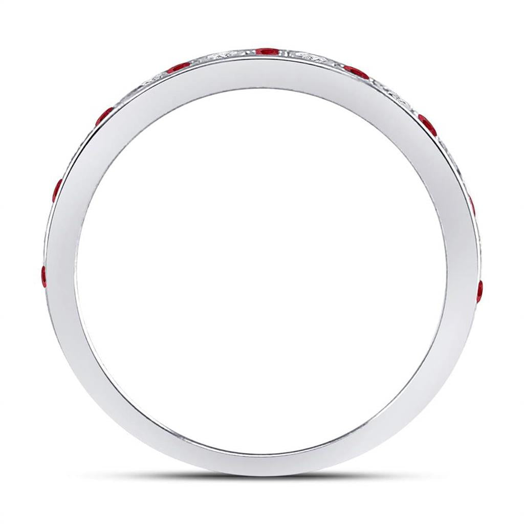 14k White Gold Round Ruby Diamond Single Row Stackable Band Ring 1/3 Cttw
