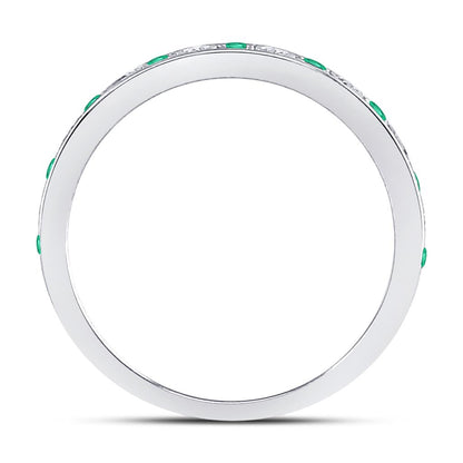 14k White Gold Round Emerald Diamond Alternating Stackable Band Ring 1/4 Cttw