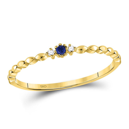 10k Yellow Gold Round Blue Sapphire Diamond Stackable Band Ring .03 Cttw