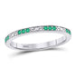14kt White Gold Round Emerald Single Row Flourished Stackable Band Ring 1/8 Cttw