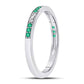 14kt White Gold Round Emerald Single Row Flourished Stackable Band Ring 1/8 Cttw