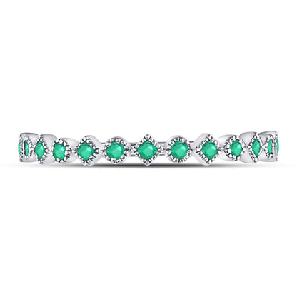 14k White Gold Round Emerald Square Dot Stackable Band Ring 1/5 Cttw