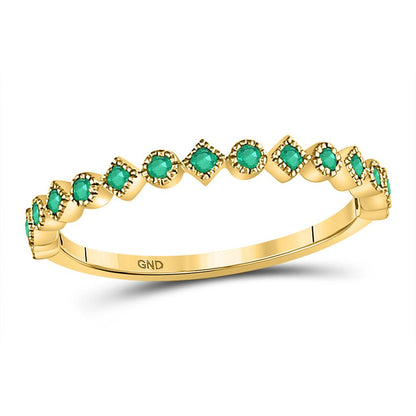 10k Yellow Gold Round Emerald Square Dot Stackable Band Ring 1/5 Cttw