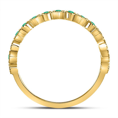 10k Yellow Gold Round Emerald Square Dot Stackable Band Ring 1/5 Cttw