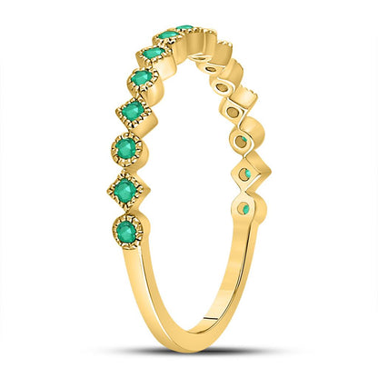 10k Yellow Gold Round Emerald Square Dot Stackable Band Ring 1/5 Cttw