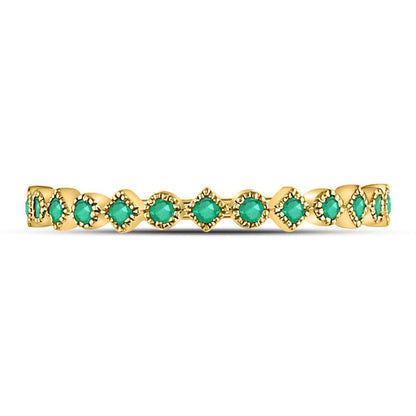 10k Yellow Gold Round Emerald Square Dot Stackable Band Ring 1/5 Cttw