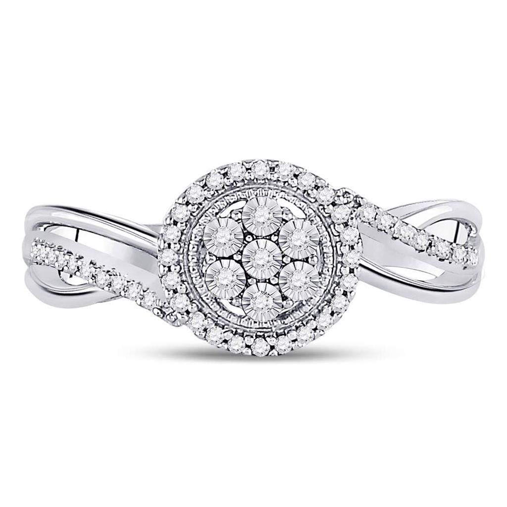 14k White Gold Round Diamond Flower Cluster Ring 1/6 Cttw