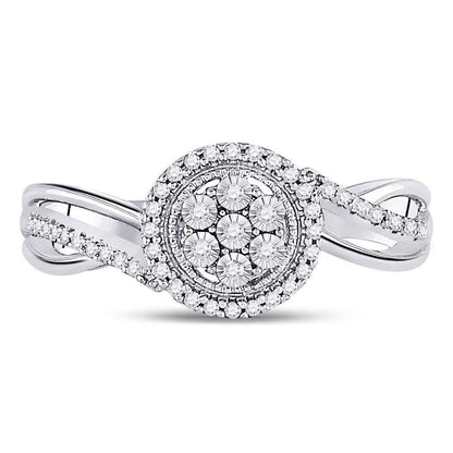 14k White Gold Round Diamond Flower Cluster Ring 1/6 Cttw