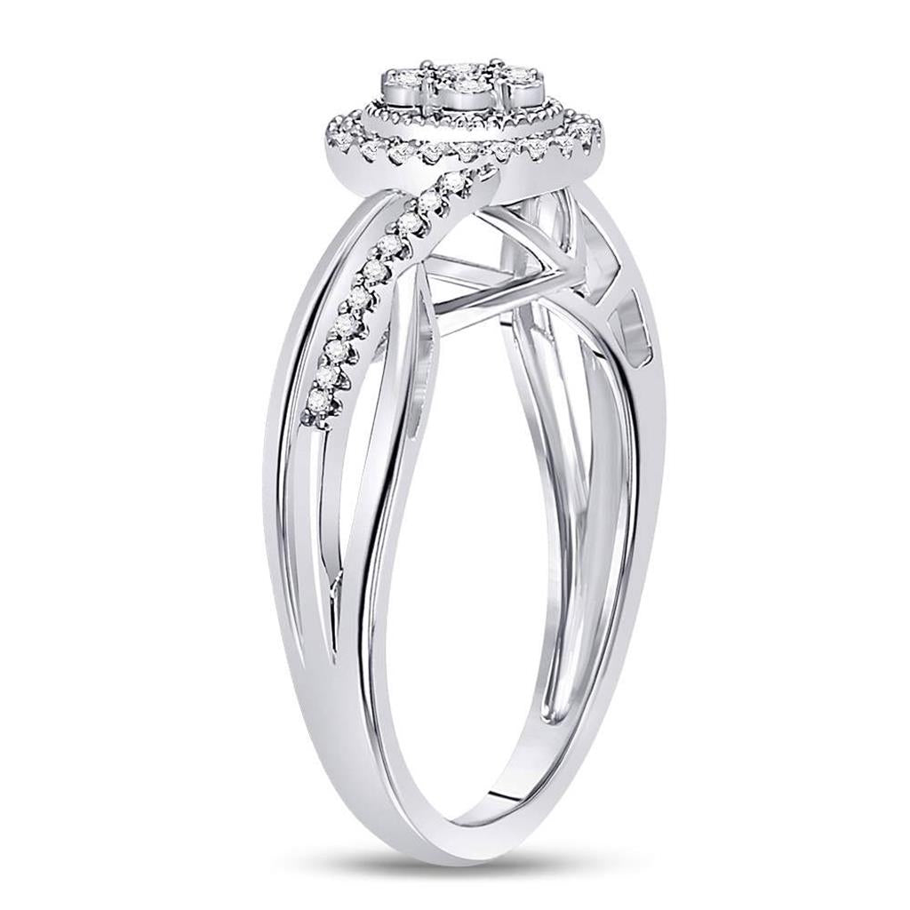14k White Gold Round Diamond Flower Cluster Ring 1/6 Cttw