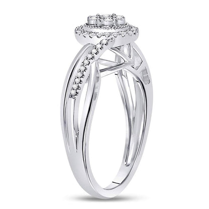 14k White Gold Round Diamond Flower Cluster Ring 1/6 Cttw