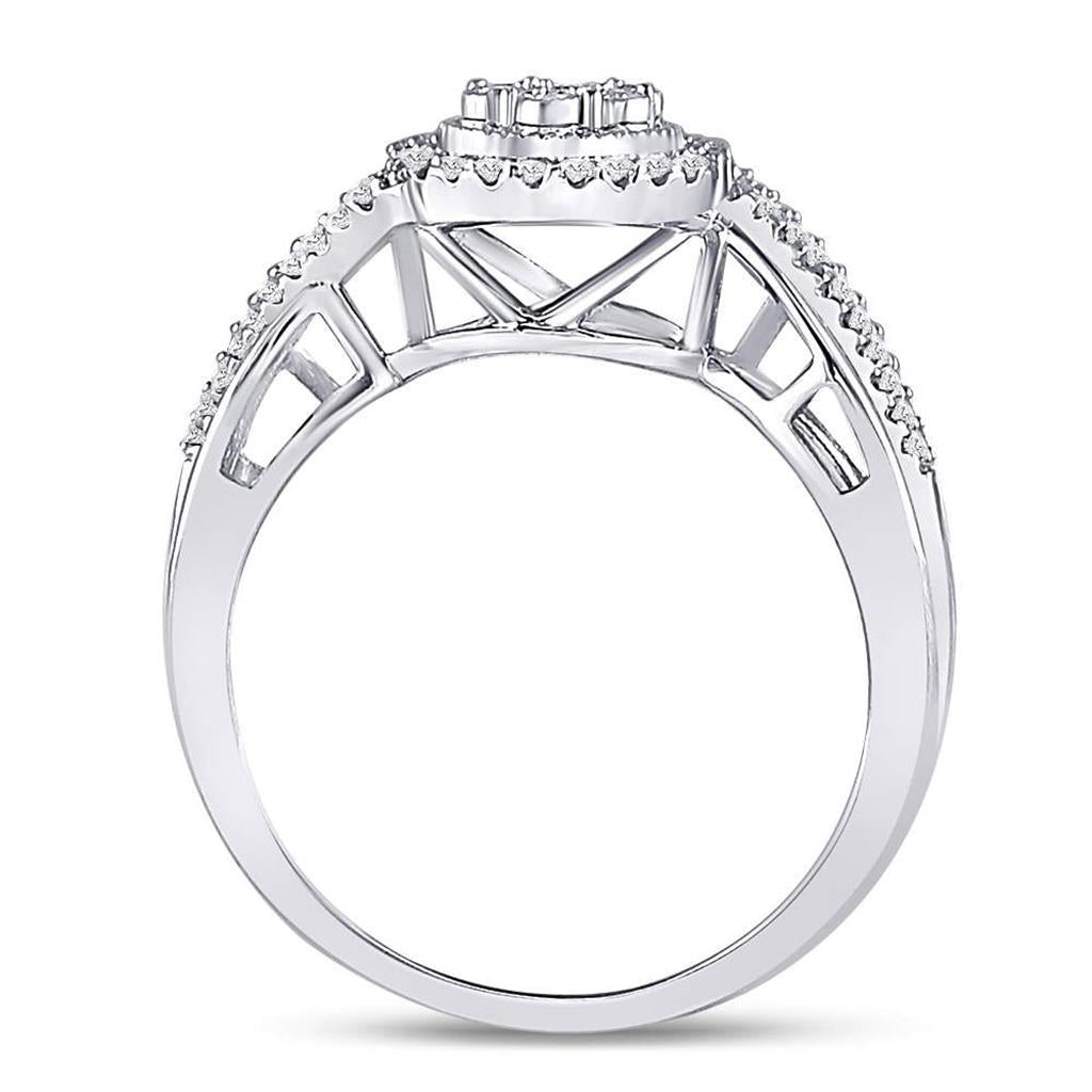 14k White Gold Round Diamond Flower Cluster Ring 1/6 Cttw