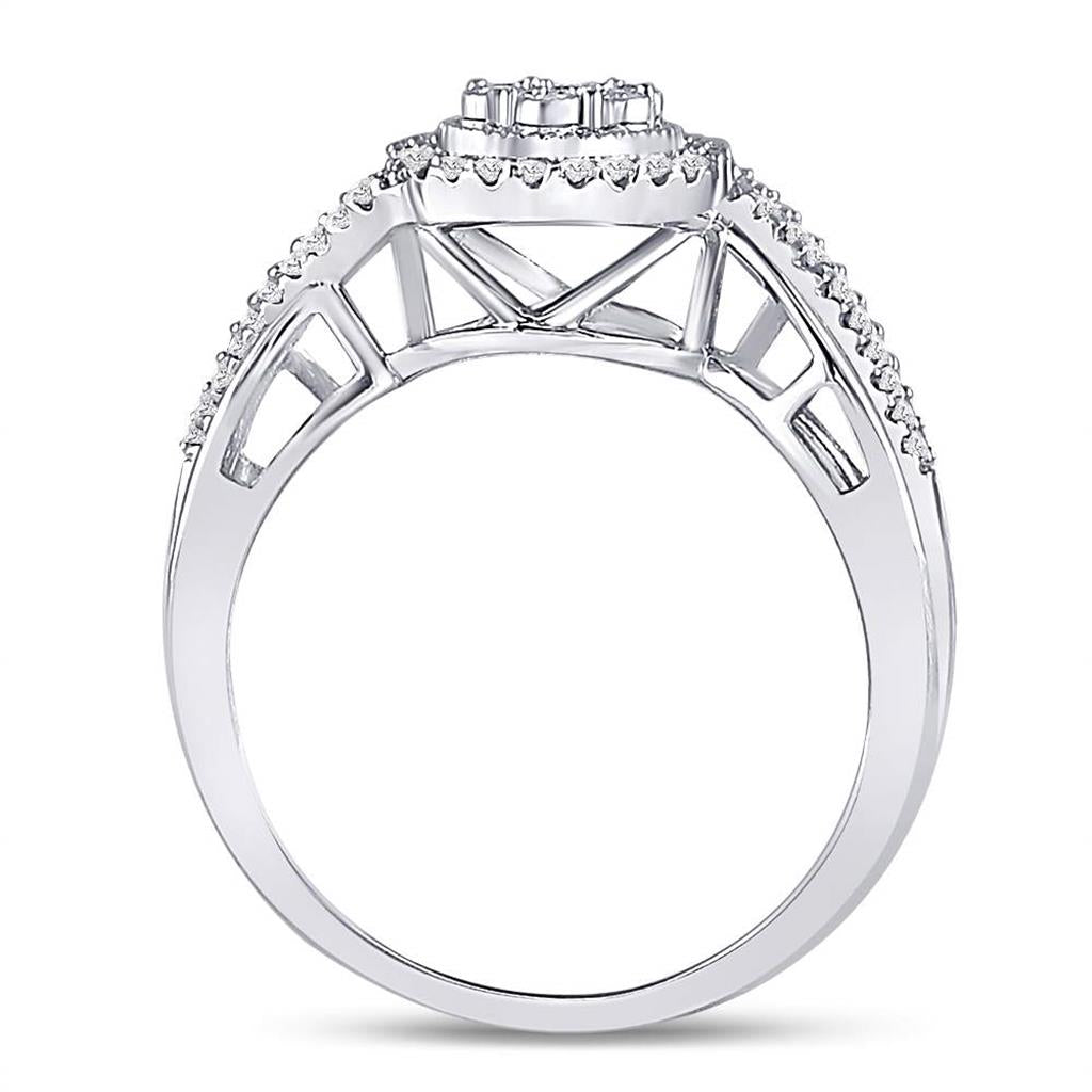 14k White Gold Round Diamond Flower Cluster Ring 1/6 Cttw