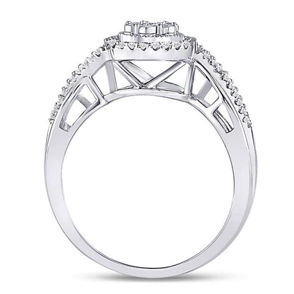 14k White Gold Round Diamond Flower Cluster Ring 1/6 Cttw