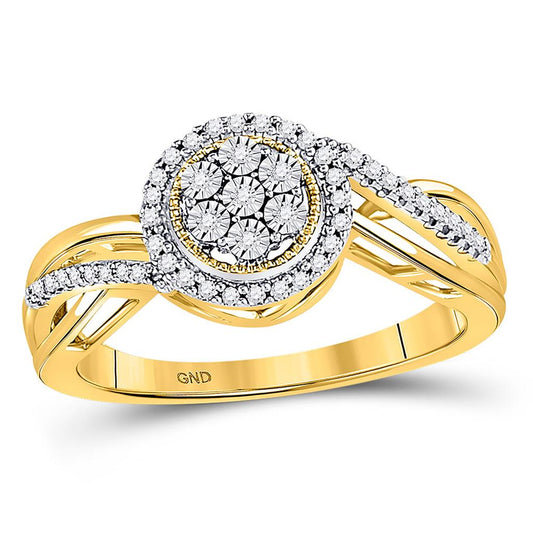10kt Yellow Gold Round Diamond Flower Cluster Ring 1/6 Cttw