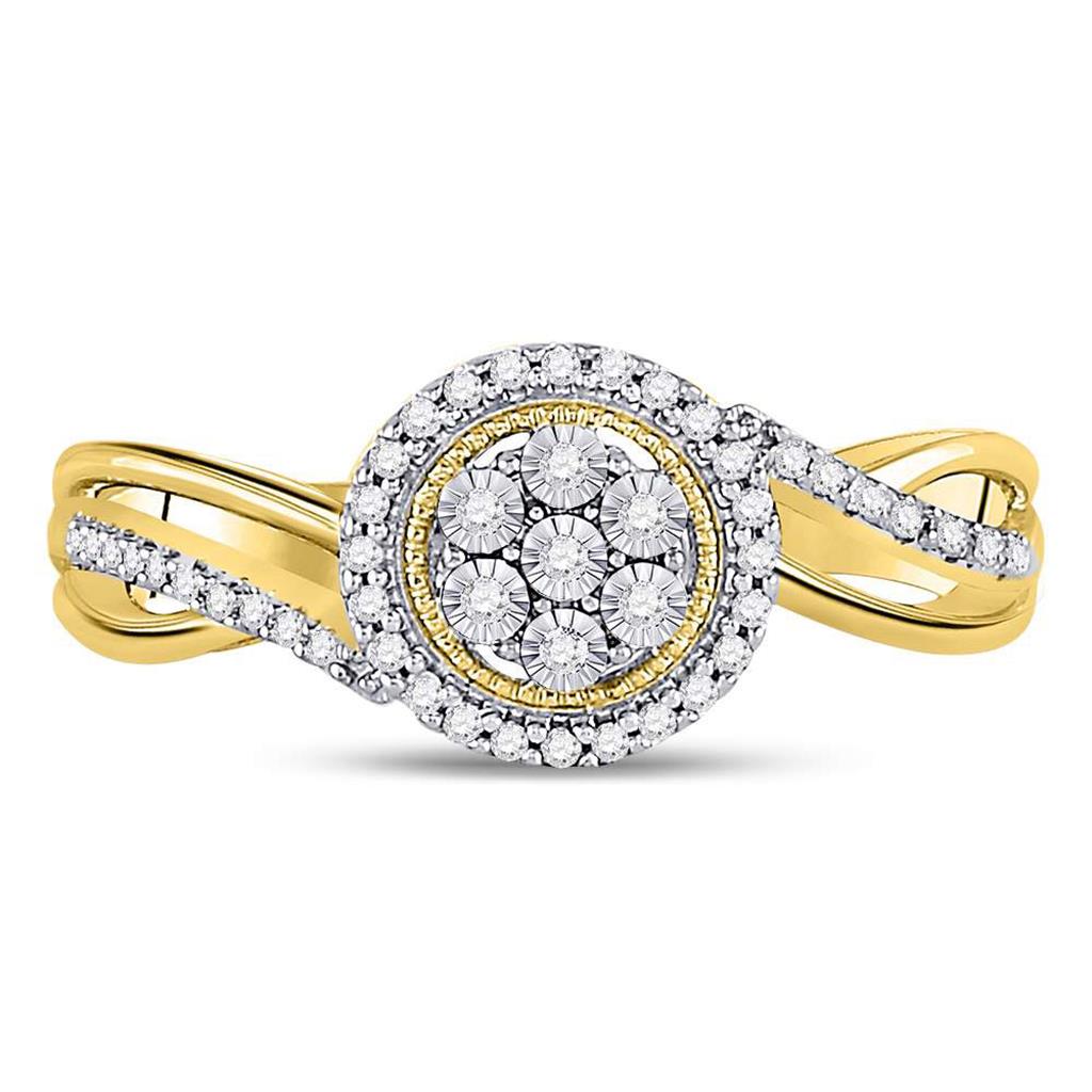 10kt Yellow Gold Round Diamond Flower Cluster Ring 1/6 Cttw