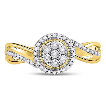 10kt Yellow Gold Round Diamond Flower Cluster Ring 1/6 Cttw