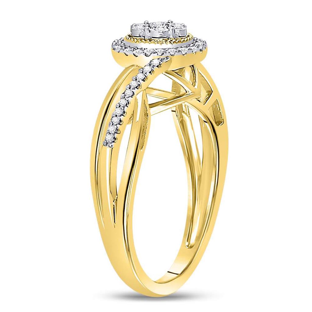 10kt Yellow Gold Round Diamond Flower Cluster Ring 1/6 Cttw