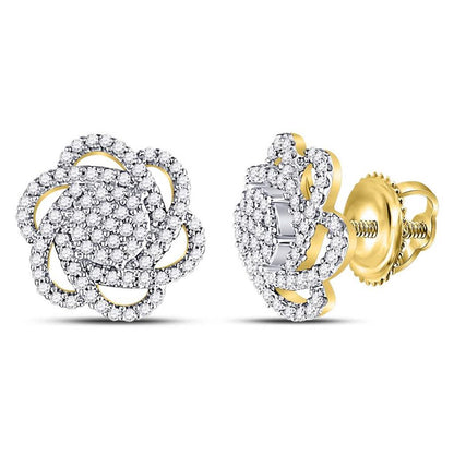 10kt Yellow Gold Round Diamond Pinwheel Cluster Earrings 3/8 Cttw