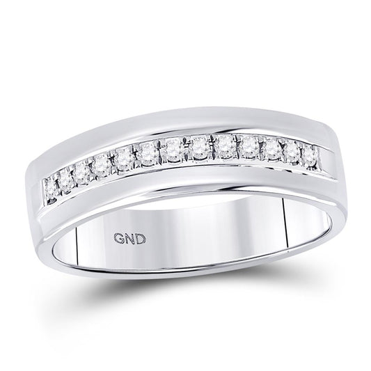 14k White Gold Machine Set Round Diamond Wedding Band Ring 1/5 Cttw