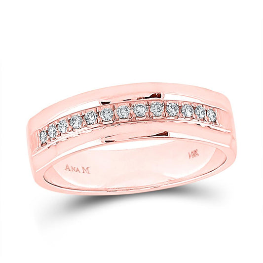 14k Rose Gold Machine Set Round Diamond Wedding Band Ring 1/5 Cttw