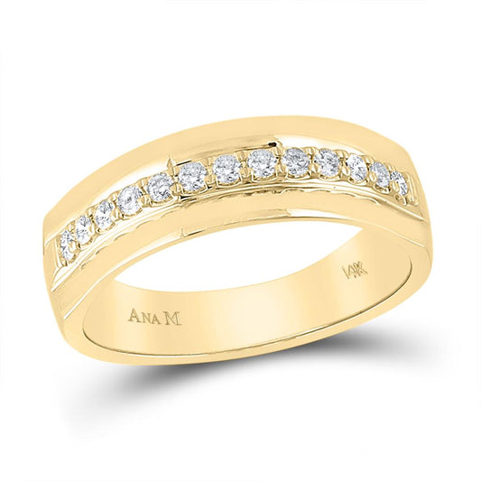 14k Yellow Gold Round Diamond Wedding Single Row Band Ring 1/3 Cttw