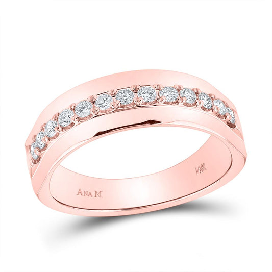 14k Rose Gold Round Diamond Wedding Band Ring 1/2 Cttw