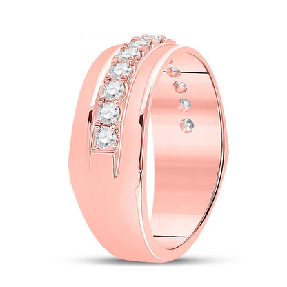 14k Rose Gold Round Diamond Wedding Single Row Band Ring 3/4 Cttw