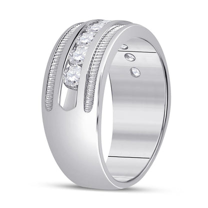 14kt White Gold Round Diamond Single Row Textured Wedding Band Ring 1 Cttw