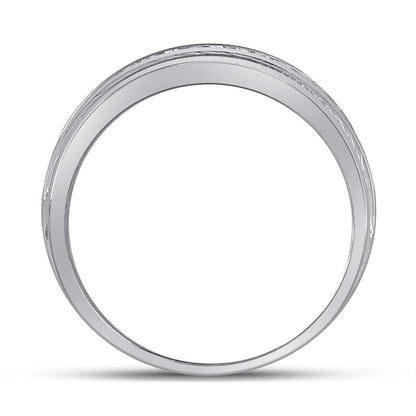 14kt White Gold Round Diamond Single Row Textured Wedding Band Ring 1 Cttw