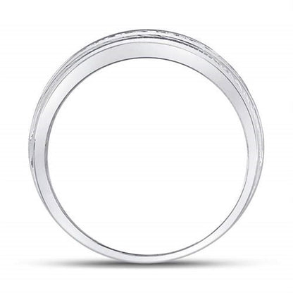 14kt White Gold Round Diamond Single Row Textured Wedding Band Ring 1 Cttw