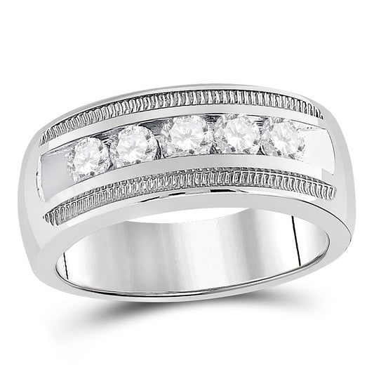 14k White Gold Round Diamond Wedding 5-Stone Band Ring 1 Cttw
