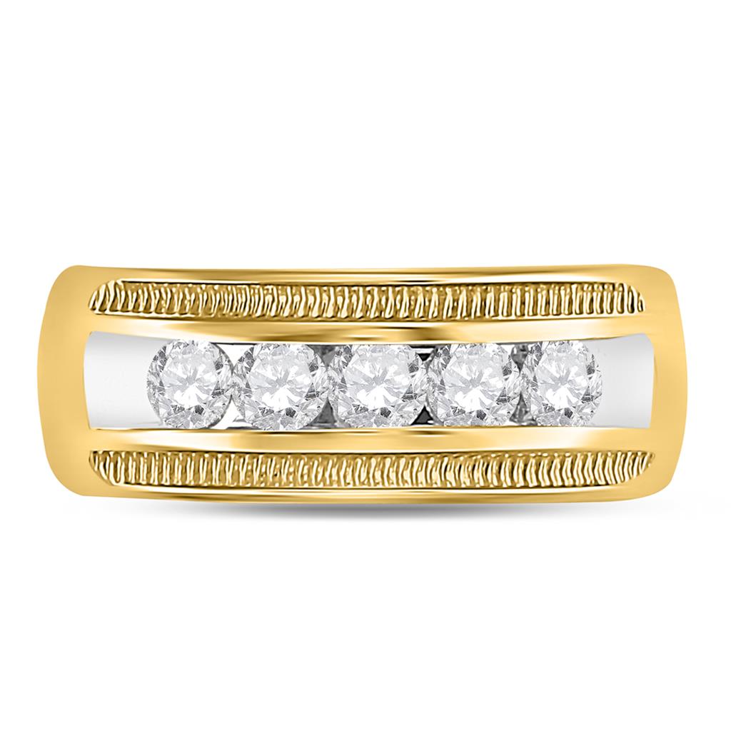 14kt Yellow Gold Round Diamond Single Row Textured Wedding Band Ring 1 Cttw