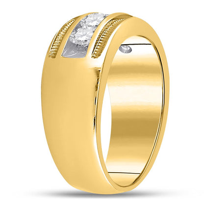 14kt Yellow Gold Round Diamond Single Row Textured Wedding Band Ring 1 Cttw