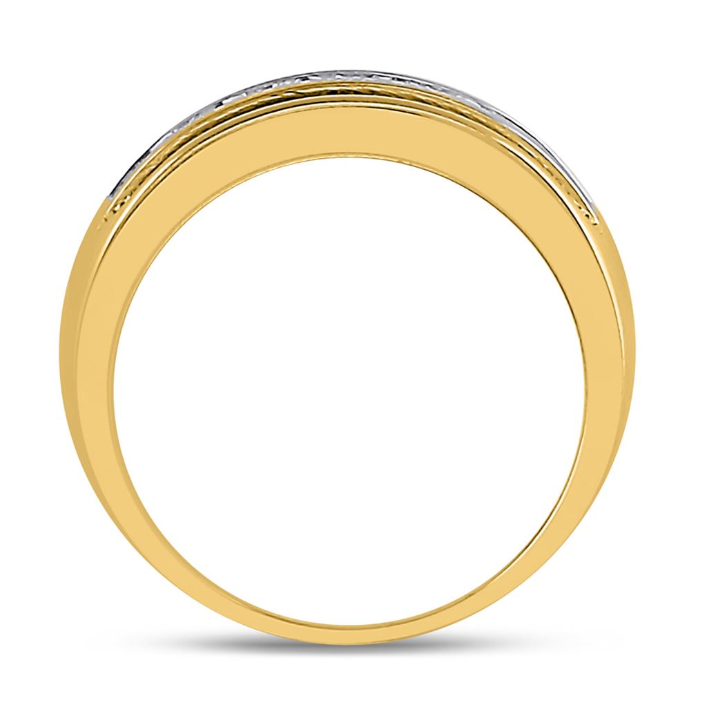 14kt Yellow Gold Round Diamond Single Row Textured Wedding Band Ring 1 Cttw