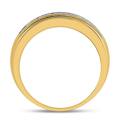 14kt Yellow Gold Round Diamond Single Row Textured Wedding Band Ring 1 Cttw