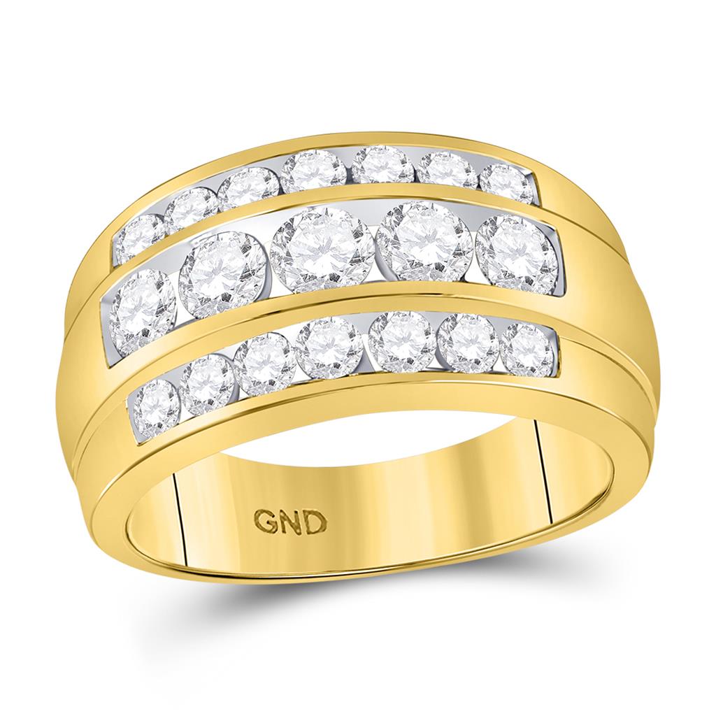 14k Yellow Gold Round Diamond Triple Row Band Ring 2-1/3 Cttw