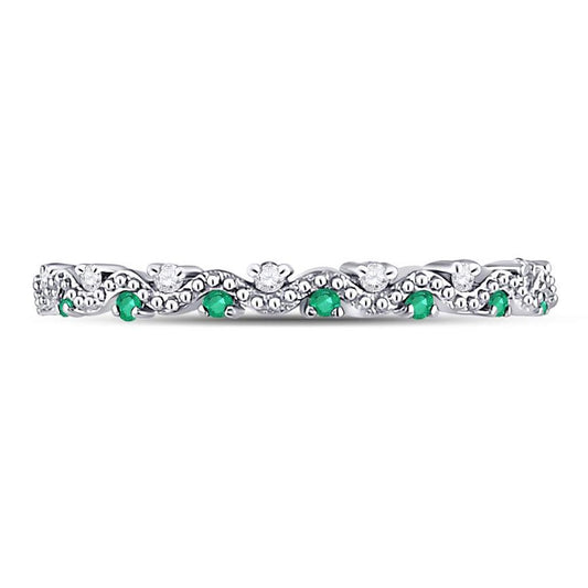 14kt White Gold Round Emerald Diamond Eternity Stackable Band Ring 1/4 Cttw