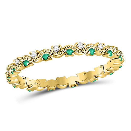 10k Yellow Gold Round Emerald Diamond Eternity Band Ring 1/4 Cttw