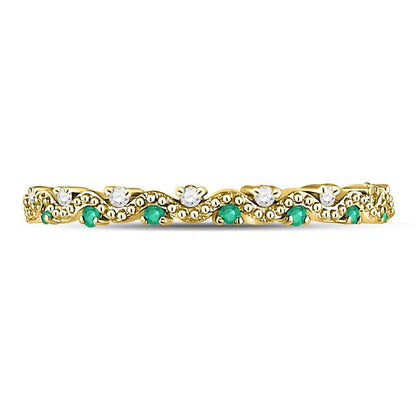 10k Yellow Gold Round Emerald Diamond Eternity Band Ring 1/4 Cttw