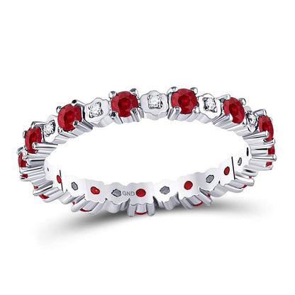 14kt White Gold Round Ruby Diamond Eternity Stackable Band Ring Cttw