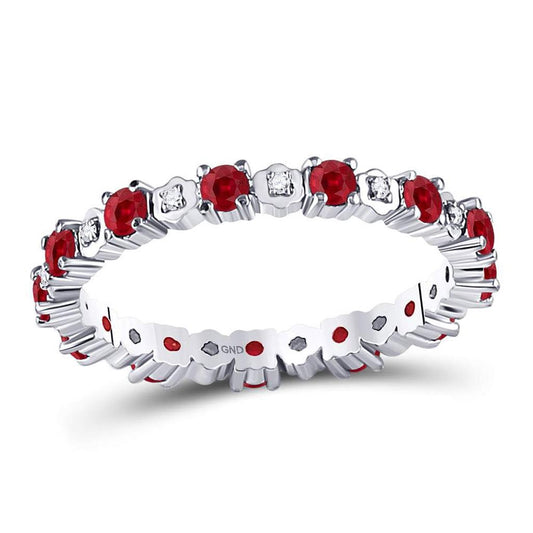 14kt White Gold Round Ruby Diamond Eternity Stackable Band Ring Cttw