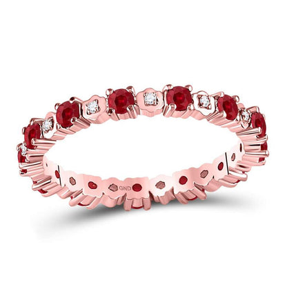 10kt Rose Gold Round Ruby Diamond Eternity Stackable Band Ring 1 Cttw