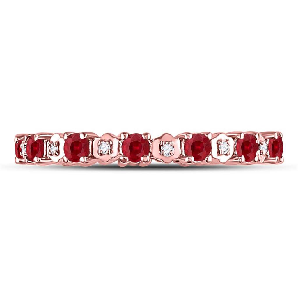 10kt Rose Gold Round Ruby Diamond Eternity Stackable Band Ring 1 Cttw