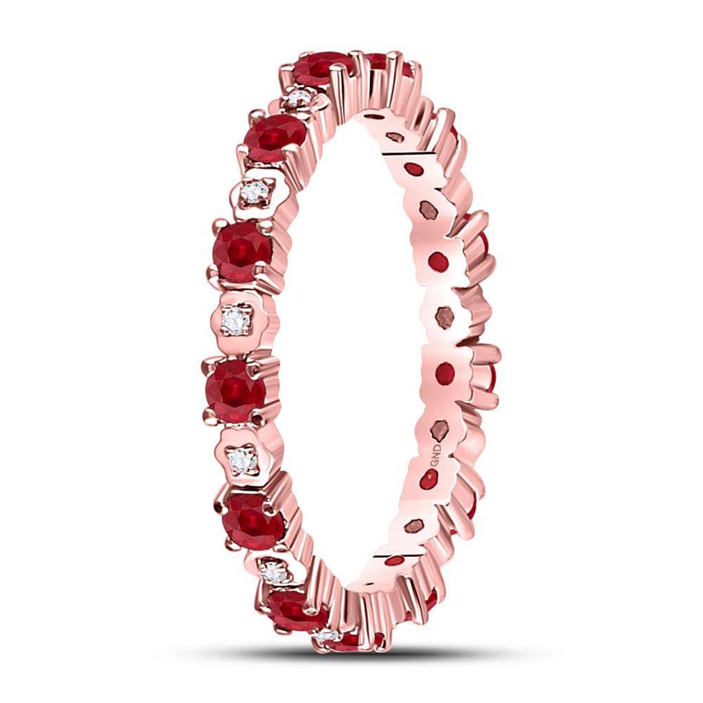 10kt Rose Gold Round Ruby Diamond Eternity Stackable Band Ring 1 Cttw